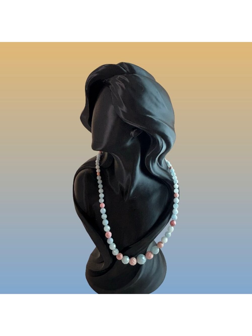 Jay King Aquamarine Morganite Faceted Bead Necklace Sterling Silver Hook Elegant